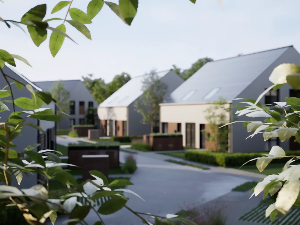 Architekturvisualisierung von 2mb.Studio mit Wohnhäusern im Grünen