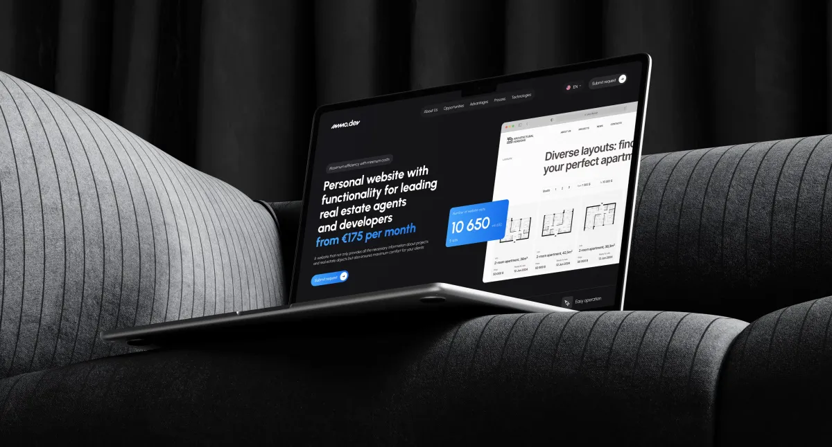 Immo.dev: Immobilienwebsite auf einem Laptop